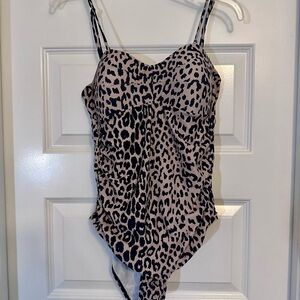 Leopard Print One-Piece Swimsuit in Taupe and Black